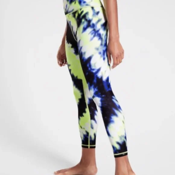 NEW ATHLETA Elation Tie Dye 7/8 Tight Blue White Yellow - Picture 3 of 4